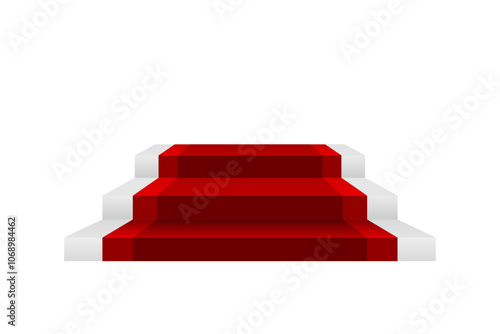 White Podium With Red Carpet Stair Isolated On White Background. Minimal. Vector Illustration. Abstract Business Wallpaper