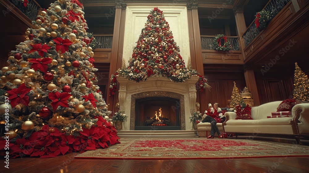Fototapeta premium Elegant Christmas Decor in Luxurious Living Room