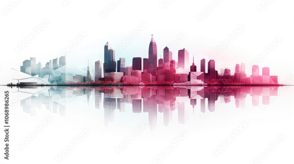 Fototapeta premium Abstract Watercolor Cityscape with Reflective Design