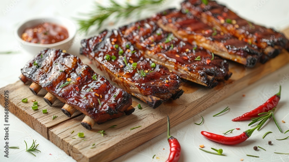 Delicious BBQ Ribs with Sauce and Fresh Herbs Delicious BBQ Ribs with Sauce and Fresh Herbs
