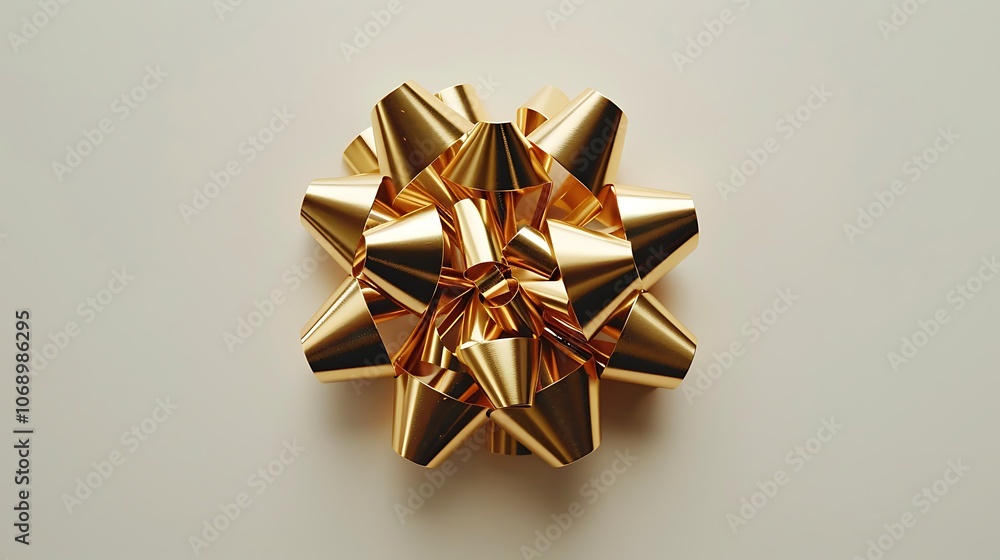 Sophisticated Golden Gift Bow on a White Background Sophisticated Golden Gift Bow on a White Background