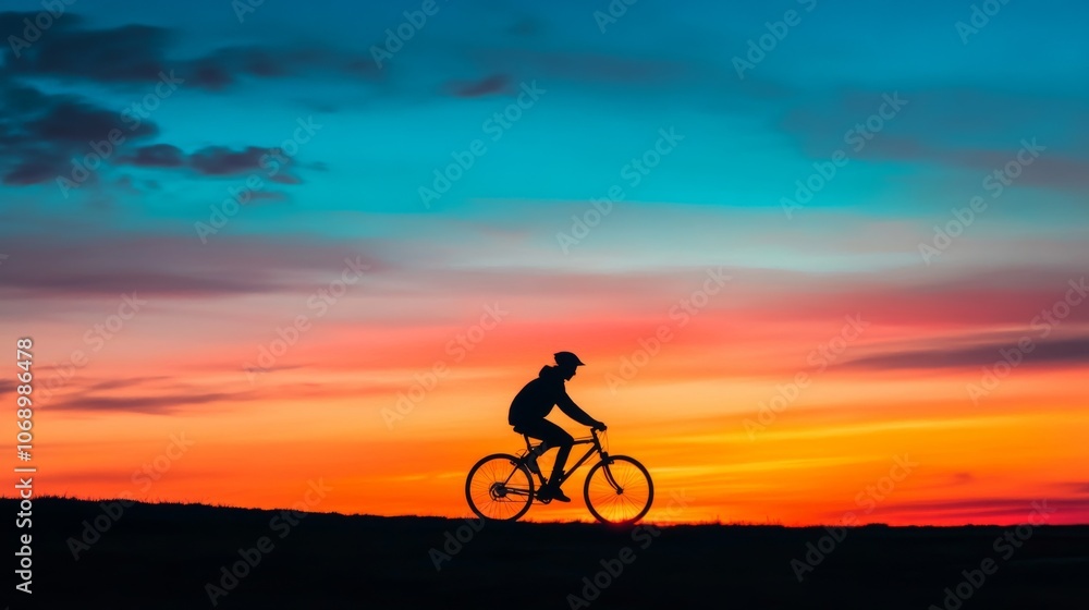 Obraz premium Silhouette of Cyclist Against Colorful Sunset Sky