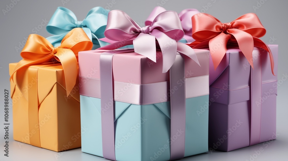 Fototapeta premium A lively and colorful gift package wrapped with a bright ribbon, ideal for festive occasions.