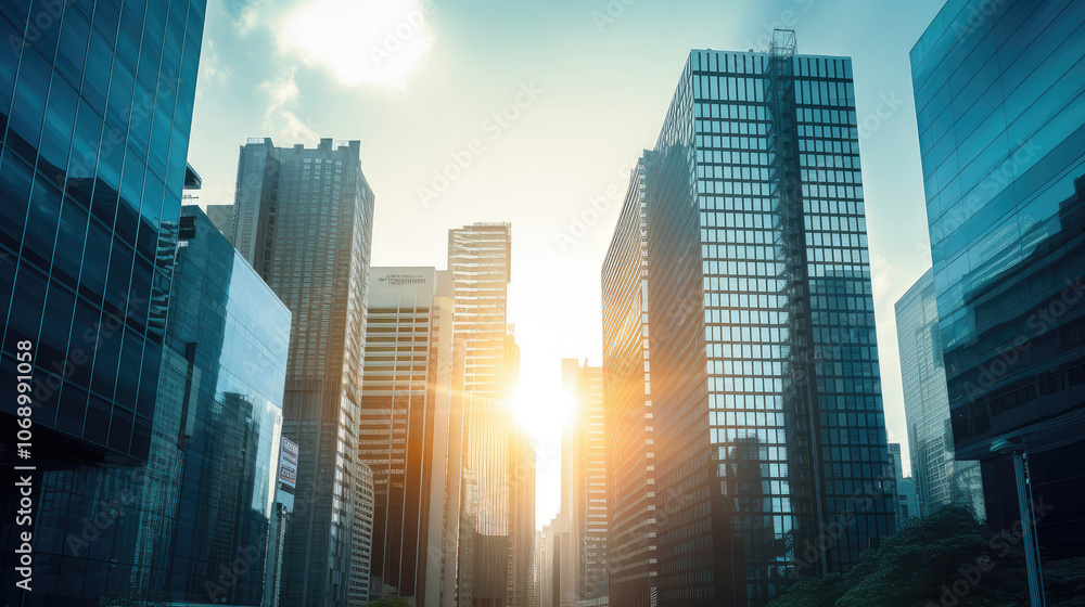 Sunrise Gleaming Through Modern City Skyline Sunrise Gleaming Through Modern City Skyline