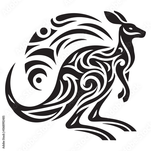 Intricate Tribal Kangaroo Silhouette Design