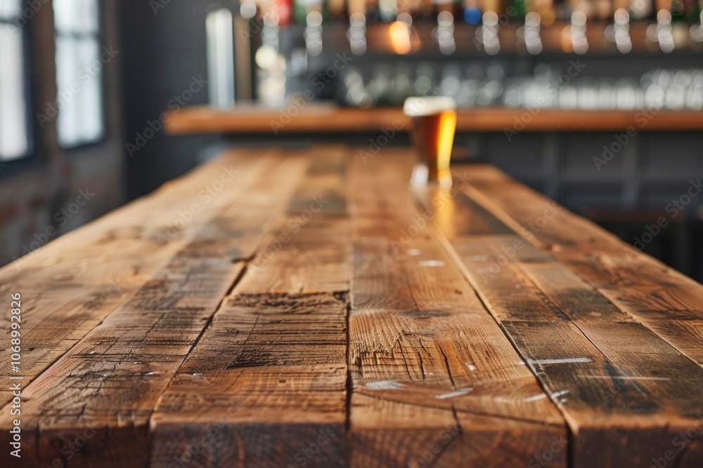 Draft Table. Bar Counter with Wooden Table Background and Wheat Beer in Brewery Draft Table. Bar Counter with Wooden Table Background and Wheat Beer in Brewery