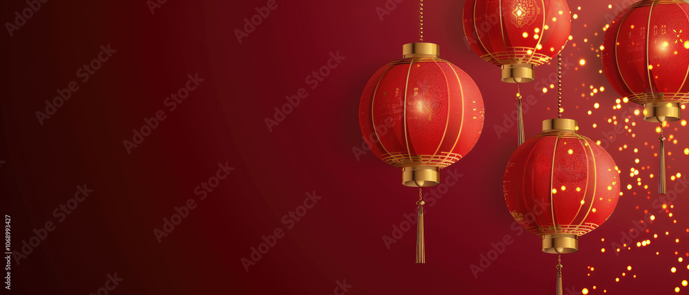 Festive Chinese Lanterns on Red Background Festive Chinese Lanterns on Red Background