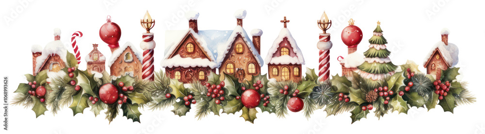 Fototapeta premium PNG Christmas gingerbread house border illustration houses.