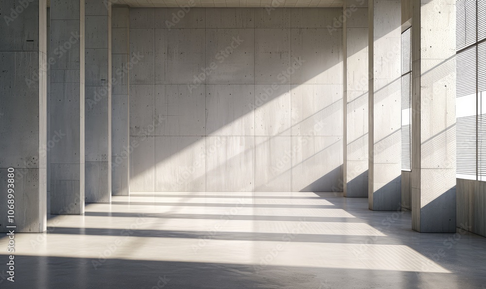 Modern Concrete Interior with Sunlight and Shadows Modern Concrete Interior with Sunlight and Shadows