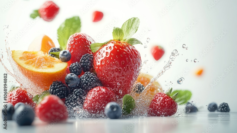 Vibrant Splash of Fresh Mixed Berries and Fruits in Motion Vibrant Splash of Fresh Mixed Berries and Fruits in Motion