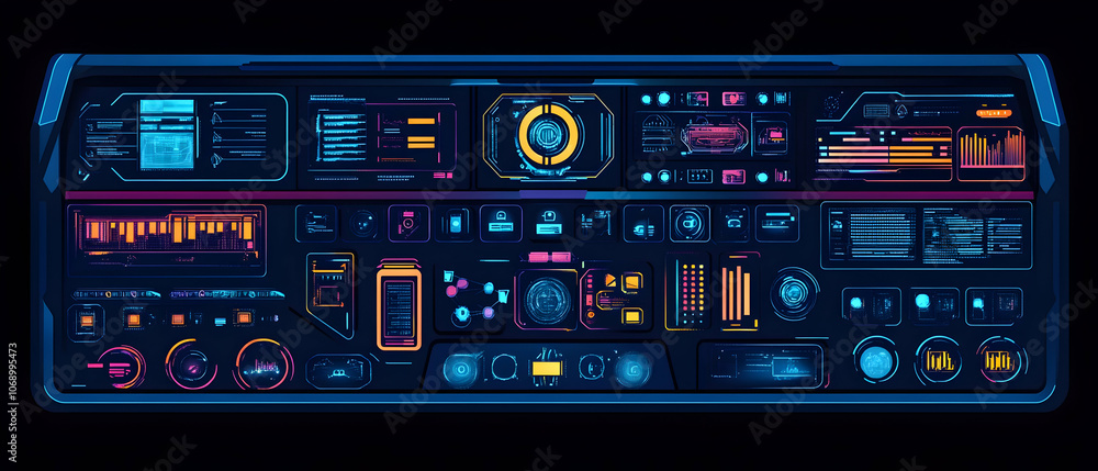 Futuristic HUD interface with various digital elements. Futuristic HUD interface with various digital elements.