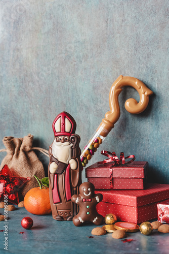 Chocolate figurine Saint Nicholas and gifts