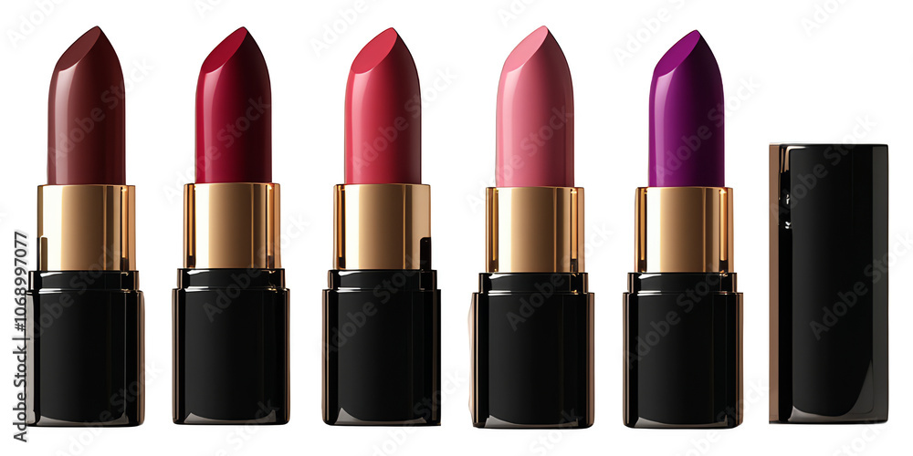 mockup of a set of luxurious lipsticks in various bold shades on a transparent background. mockup of a set of luxurious lipsticks in various bold shades on a transparent background.