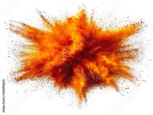 bright orange holi paint color powder festival explosion burst isolated white background photo