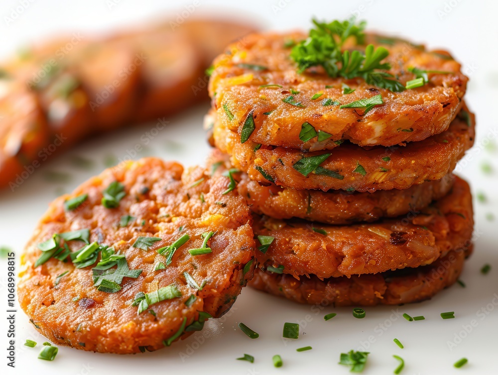 Delicious Vegetable Patties Stacked on Plate Delicious Vegetable Patties Stacked on Plate
