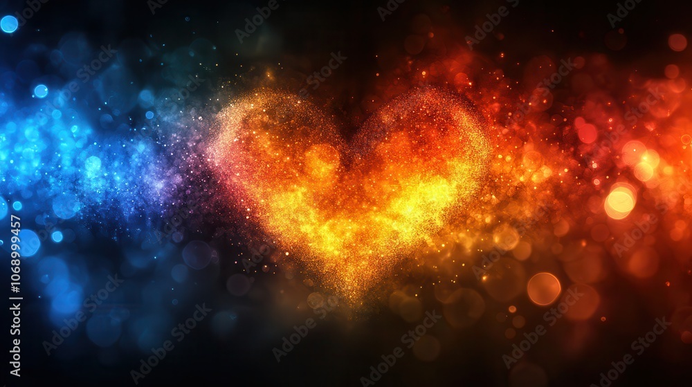 Naklejka premium Colorful Heart Shape with Sparkles and Light Effects