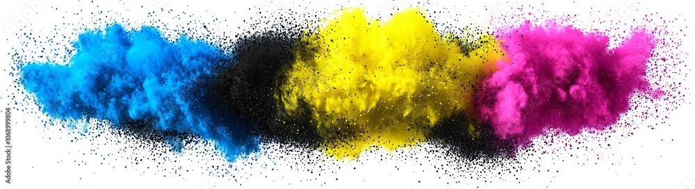 colorful CMYK cyan magenta yellow key holi paint color powder explosion print concept isolated white background , isolated on white background, , copy space for text, colorful CMYK cyan magenta yellow key holi paint color powder explosion print concept isolated white background , isolated on white background, , copy space for text,