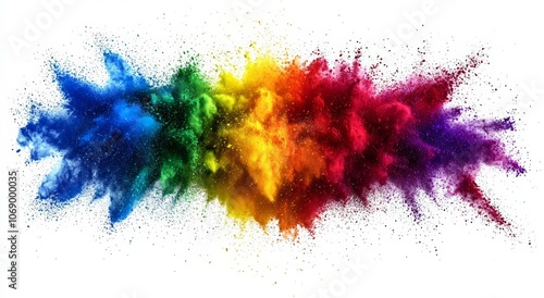 colorful rainbow holi paint color powder explosion isolated white wide panorama background , isolated on white background,  , copy space for text, photo