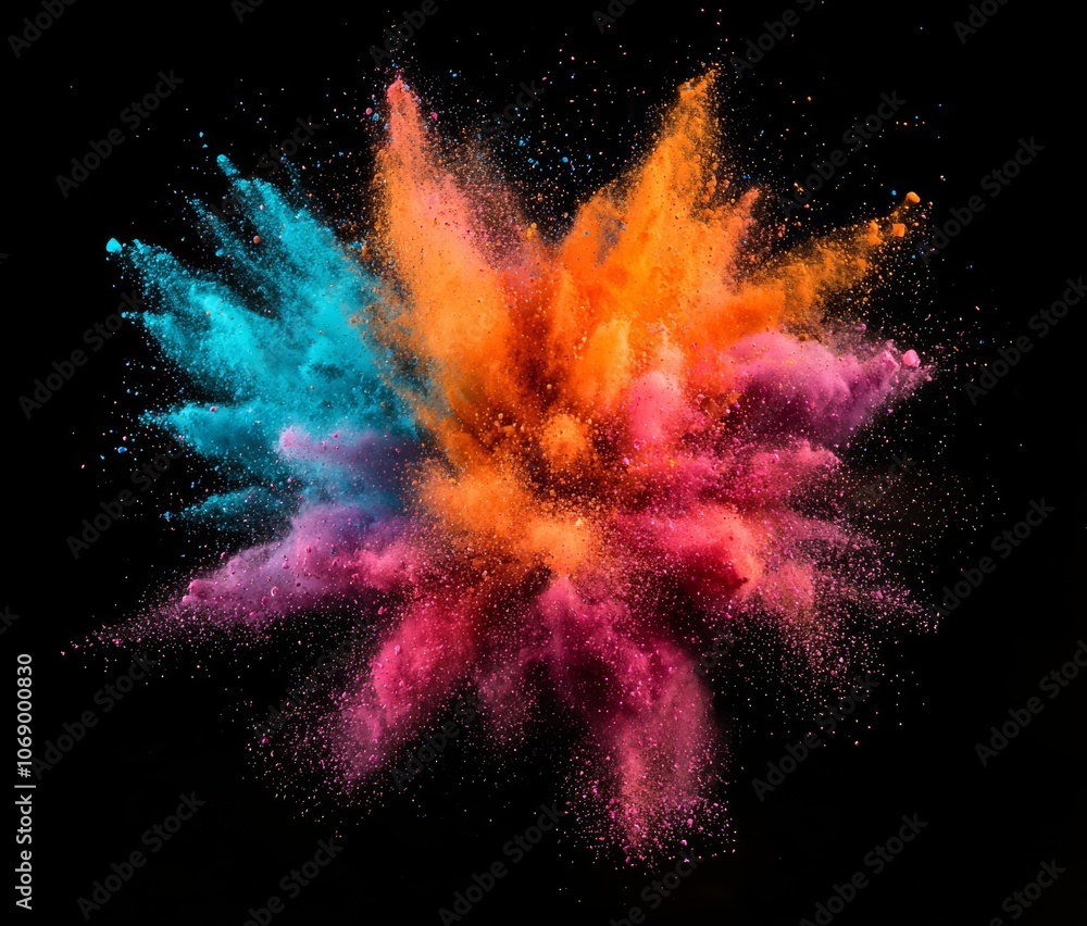 Explosion of colored powder isolated on black background , isolated on white background, , copy space for text, Explosion of colored powder isolated on black background , isolated on white background, , copy space for text,