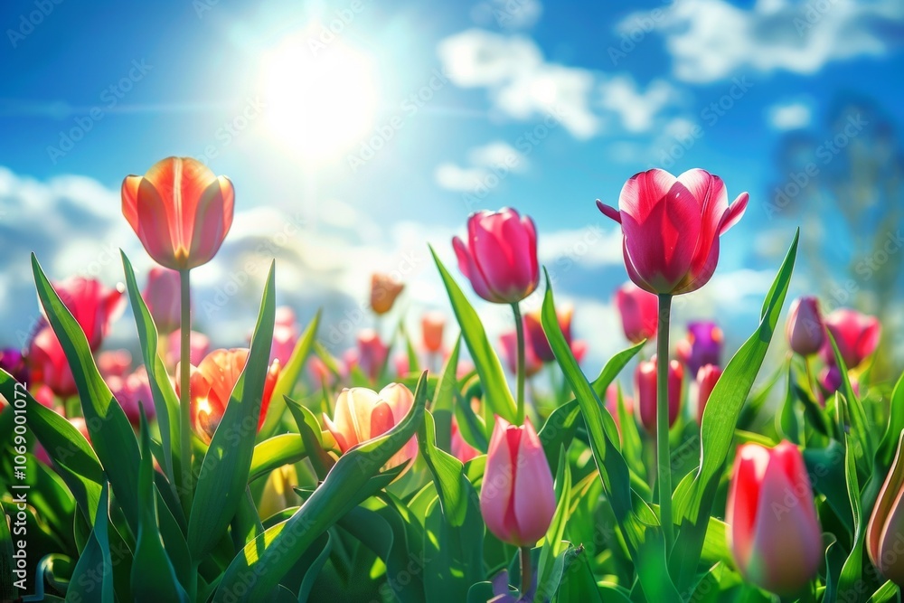 Amazing white tulip flowers blooming in a tulip field, against the background of blurry tulip flowers in the sunset light. Neural network ai generated art Amazing white tulip flowers blooming in a tulip field, against the background of blurry tulip flowers in the sunset light. Neural network ai generated art