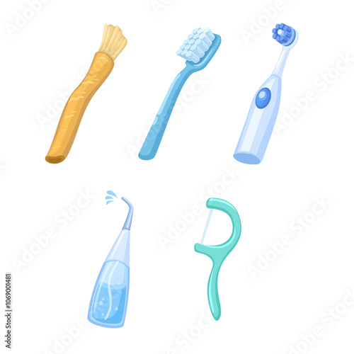 Miswak and Toothbrush. Dental Care Tools Collection Set Cartoon Illustration Vector