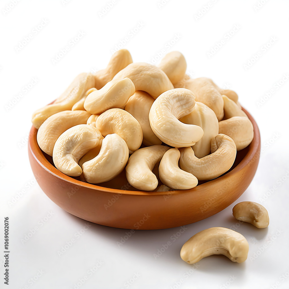 white cashew nuts sit neatly isolated plain white background white cashew nuts sit neatly isolated plain white background