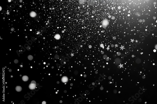 Snowflakes falling down on black background, heavy snow flakes isolated, Flying rain, overlay effect for composition , isolated on white background,  , copy space for text,