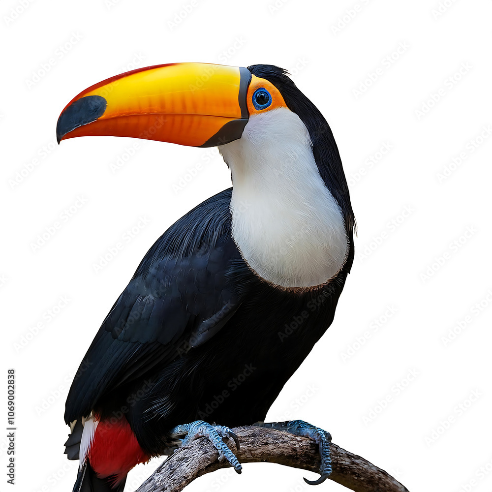 Naklejka premium white png image toucan bird side view showing full body