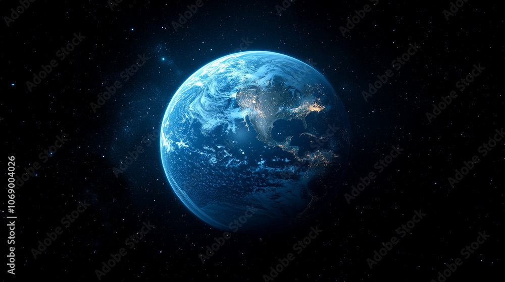 Fototapeta premium Blue Spherical Planet - cosmic sphere