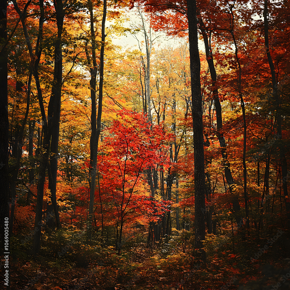 Obraz premium Autumn Forest with Colorful Foliage and Trees