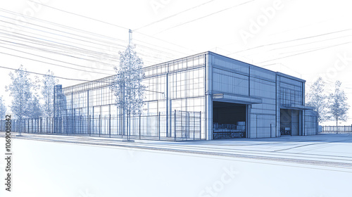 Fototapeta Naklejka Na Ścianę i Meble -  3d rendering, wire frame model of industrial buildings