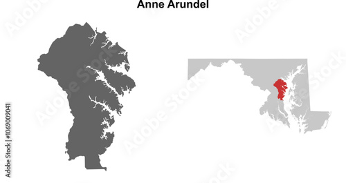 Anne Arundel County (Maryland) blank outline map set