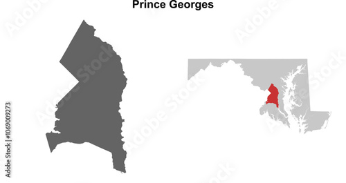 Prince Georges County (Maryland) blank outline map set