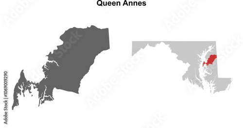 Queen Annes County (Maryland) blank outline map set photo