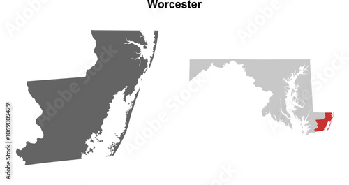 Worcester County (Maryland) blank outline map set