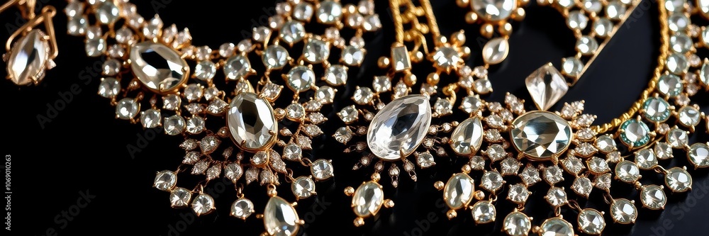 A collection of sparkling jewels on a sleek grey background, accessories, elegance A collection of sparkling jewels on a sleek grey background, accessories, elegance