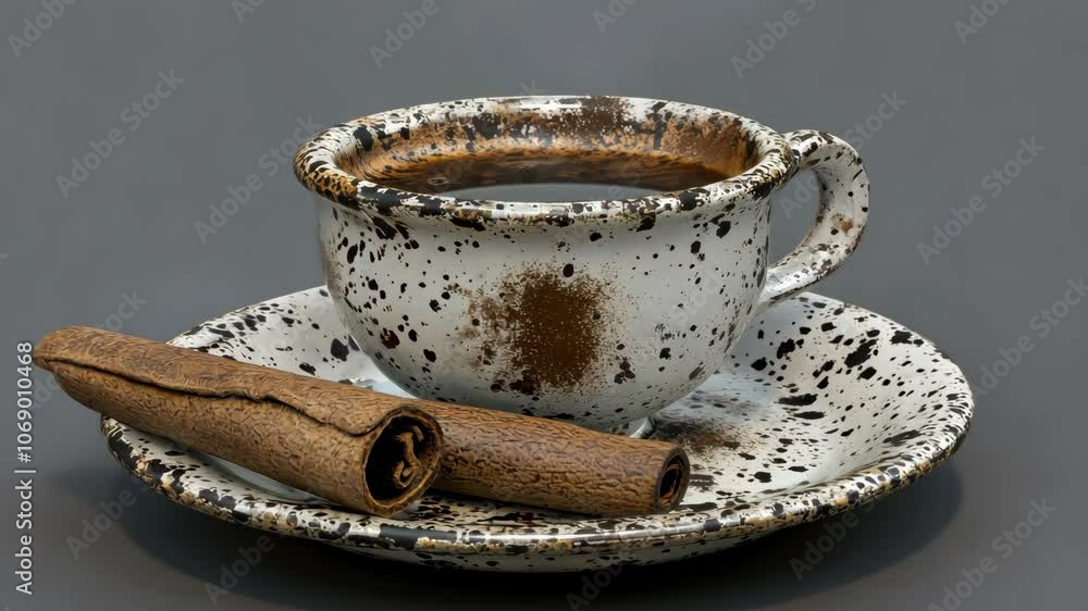A cup of coffee with a cinnamon stick on a saucer A cup of coffee with a cinnamon stick on a saucer