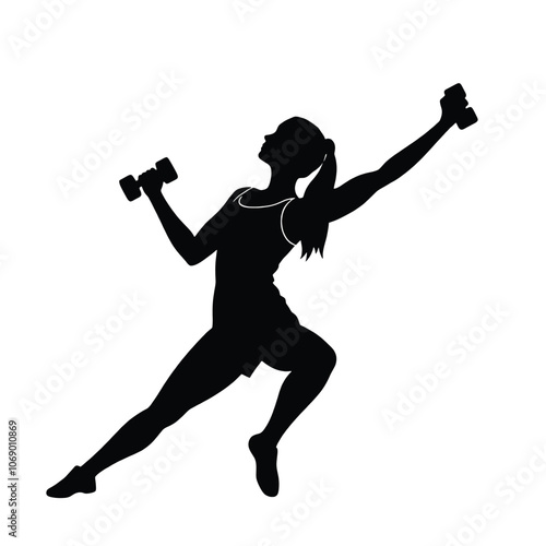 a black silhouette of a woman performing a workout with dumbbells