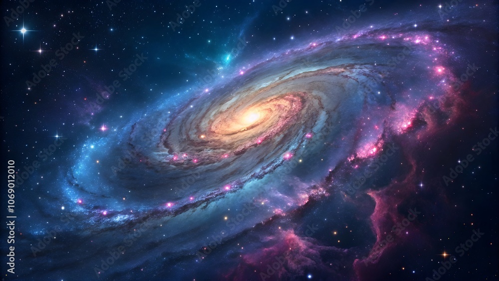 Fototapeta premium Spiral Galaxy Vortex with Stars and Nebulae, Cosmic Vortex in Deep Space 