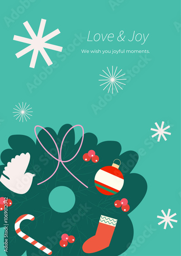 Love and Joy Holiday Greeting Card With Geometric Design. Ideal for spreading holiday cheer and sending warm wishes to loved ones.