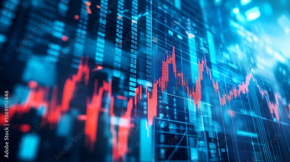 Financial news charts show stock market trends with arrows indicating growth in the economy. Financial news charts show stock market trends with arrows indicating growth in the economy.