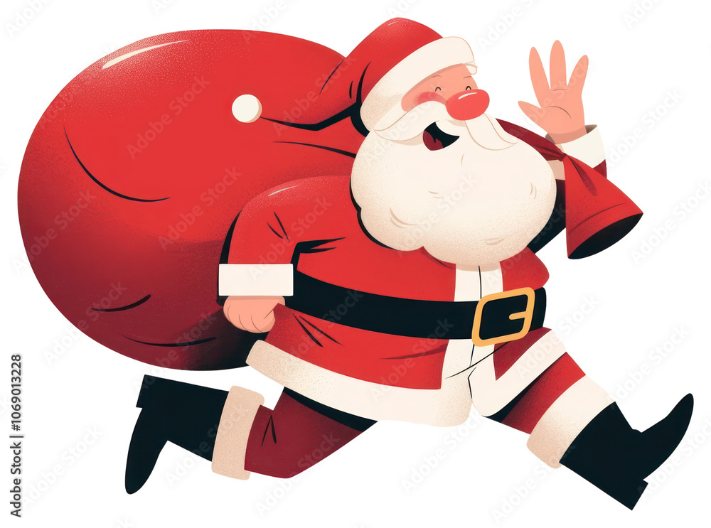 PNG Santa Claus is running with his huge red bag gift cartoon illustration winter. PNG Santa Claus is running with his huge red bag gift cartoon illustration winter.