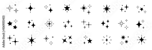 Twinkle star vector glitter bright magic light icon. Star twinkle glitter spark outline shine icon set. Hand drawn sketch doodle style. Magic light pictogram vector illustration.