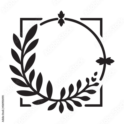 Minimalist Round Floral Frame Vector Illustration 