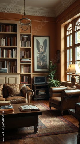 Retro living room books library room