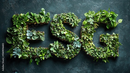Green ESG Letters Made of Succulents and Plants