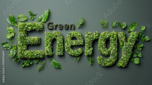 Green Energy Concept with Leaves and Grass Texture
