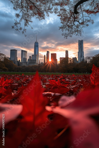 city skyline at sunset