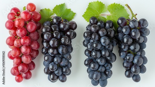 Fresh Red and Black Grapes on White Background