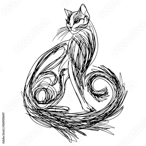 sketch of a cat ouline illustration hand drawn